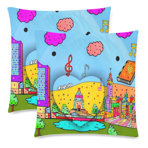 Leipzig Popart by Nico Bielow Custom Zippered Pillow Cases 18"x 18" (Twin Sides) (Set of 2)