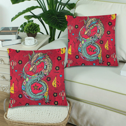 Dragon Popart by Nico Bielow Custom Zippered Pillow Cases 18"x 18" (Twin Sides) (Set of 2)