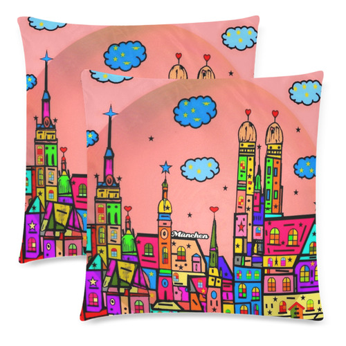 München Popart by Nico Bielow Custom Zippered Pillow Cases 18"x 18" (Twin Sides) (Set of 2)