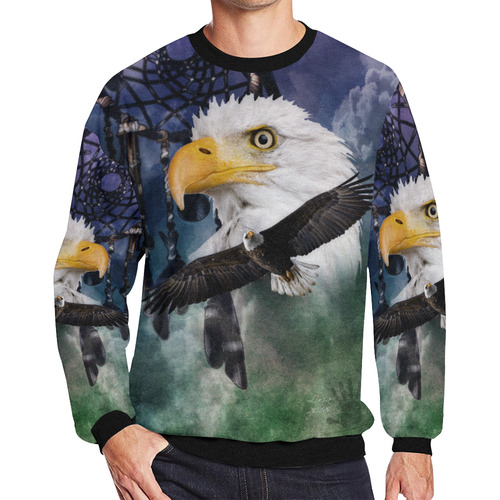 Shaman Eagle Spirit Men's Oversized Fleece Crew Sweatshirt/Large Size(Model H18)