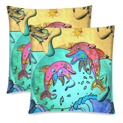 Dolphin Popart by Nico Bielow Custom Zippered Pillow Cases 18"x 18" (Twin Sides) (Set of 2)