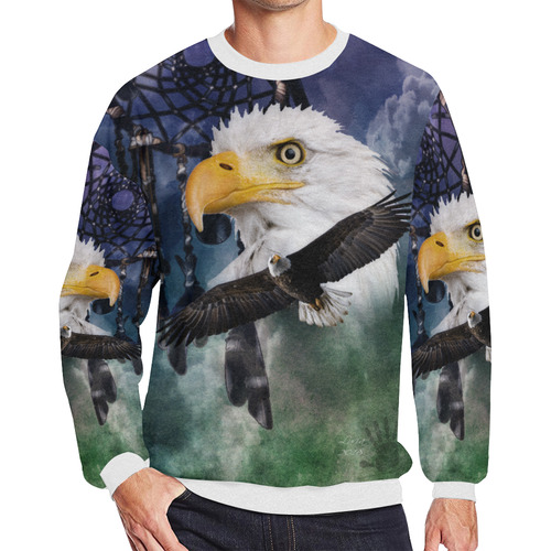 Shaman Eagle Spirit Men's Oversized Fleece Crew Sweatshirt (Model H18)