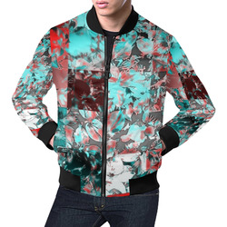 Foliage Patchwork #12 Blue All Over Print Bomber Jacket for Men (Model H19)