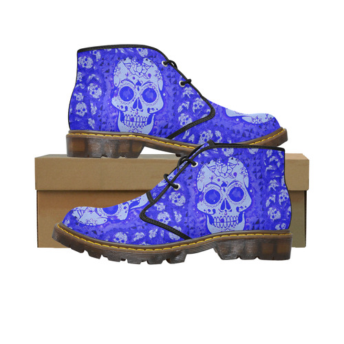 skull 317 blue by JamColors Women's Canvas Chukka Boots/Large Size (Model 2402-1)