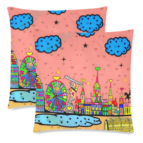 Hannover Popart by Nico Bielow Custom Zippered Pillow Cases 18"x 18" (Twin Sides) (Set of 2)