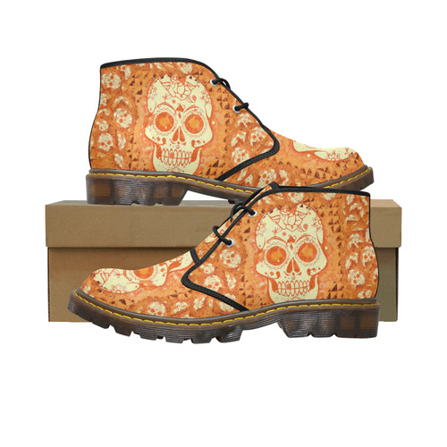 skull 317 orange by JamColors Women's Canvas Chukka Boots/Large Size (Model 2402-1)