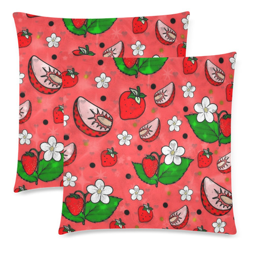 Strawberry by Nico Bielow Custom Zippered Pillow Cases 18"x 18" (Twin Sides) (Set of 2)