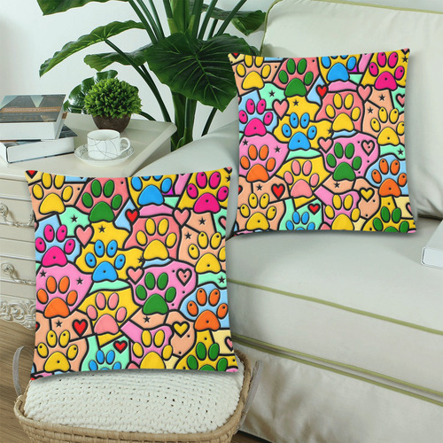 Paws Popart by Nico Bielow Custom Zippered Pillow Cases 18"x 18" (Twin Sides) (Set of 2)