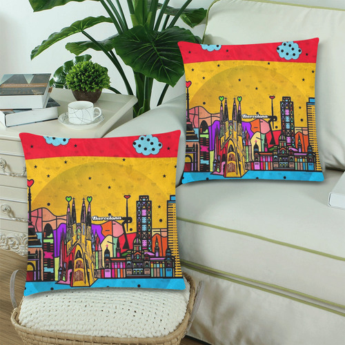 Barcelona Popart by Nico Bielow Custom Zippered Pillow Cases 18"x 18" (Twin Sides) (Set of 2)