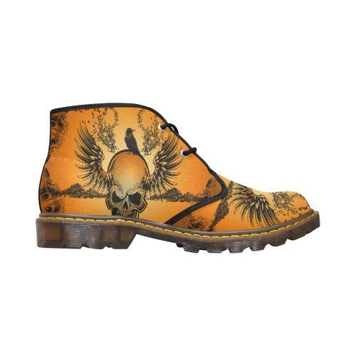 Amazing skull with crow Women's Canvas Chukka Boots (Model 2402-1)