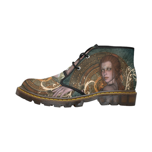 The steampunk lady with awesome eyes, clocks Women's Canvas Chukka Boots (Model 2402-1)