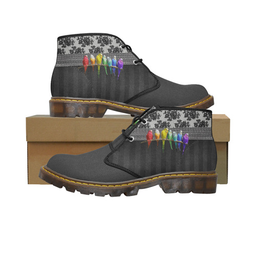 My Rainbow Budgies and Lace Women's Canvas Chukka Boots/Large Size (Model 2402-1)