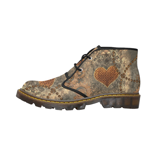 Steampuink, rusty heart with clocks and gears Women's Canvas Chukka Boots (Model 2402-1)