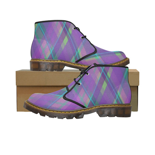 Purple Plaid 2 Women's Canvas Chukka Boots (Model 2402-1)