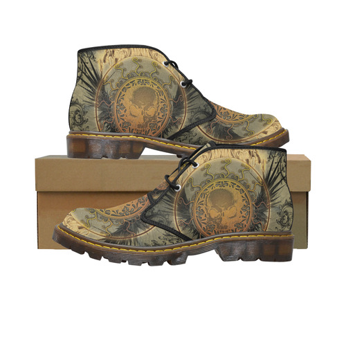 Awesome skulls on round button Women's Canvas Chukka Boots (Model 2402-1)