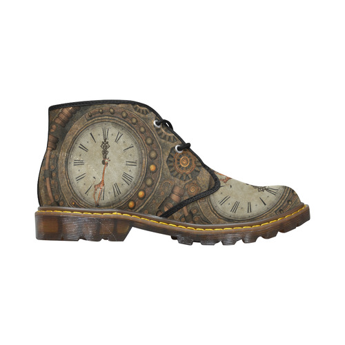 Steampunk clock, cute giraffe Women's Canvas Chukka Boots (Model 2402-1)