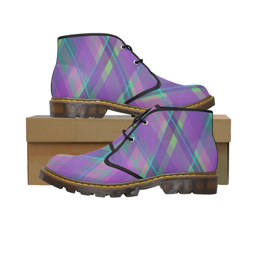 Purple Plaid 2 Men's Canvas Chukka Boots (Model 2402-1)