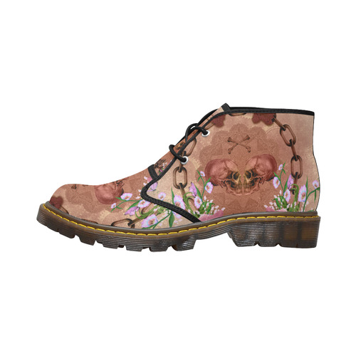 Awesome skulls with flowres Women's Canvas Chukka Boots/Large Size (Model 2402-1)