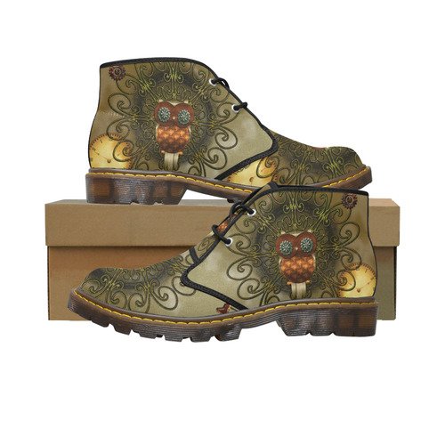 Steampunk cute owl Women's Canvas Chukka Boots (Model 2402-1)