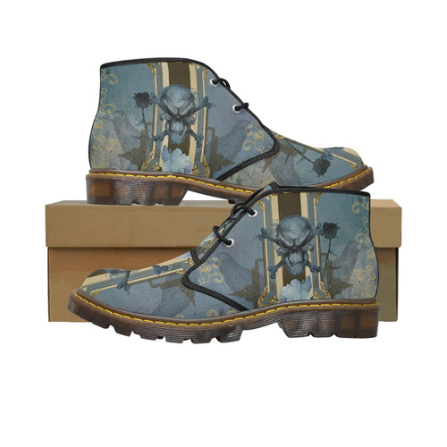 The blue skull with crow Women's Canvas Chukka Boots/Large Size (Model 2402-1)