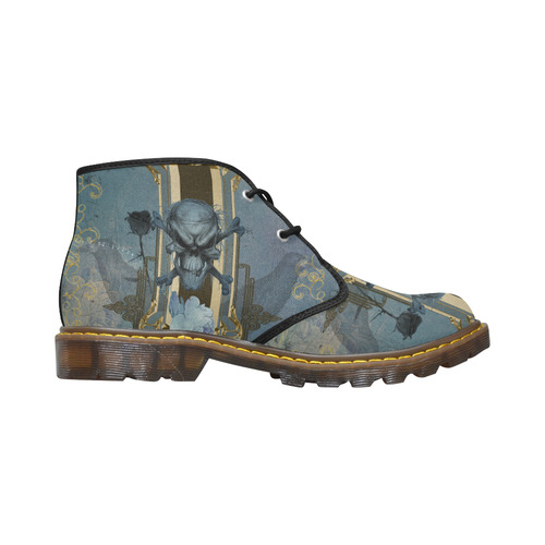 The blue skull with crow Women's Canvas Chukka Boots/Large Size (Model 2402-1)