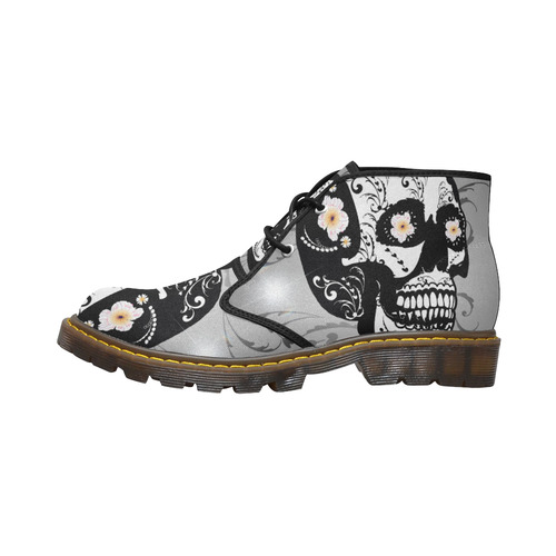 Wonderful sugar skull in black and white Women's Canvas Chukka Boots (Model 2402-1)