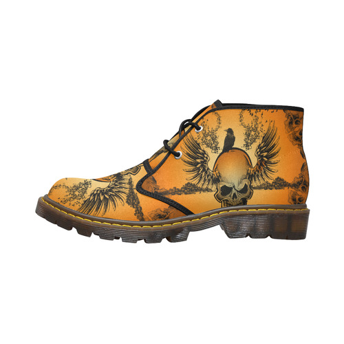 Amazing skull with crow Women's Canvas Chukka Boots (Model 2402-1)