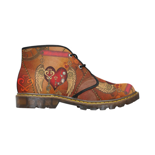 Steampunk, wonderful heart with wings Women's Canvas Chukka Boots (Model 2402-1)