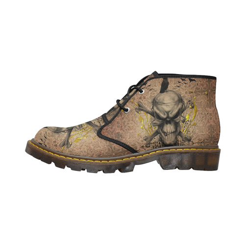 The scary skull with crow Women's Canvas Chukka Boots/Large Size (Model 2402-1)