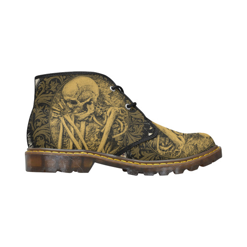 The skeleton in a round button with flowers Women's Canvas Chukka Boots (Model 2402-1)