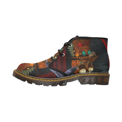Steampunk skull with rat and hat Women's Canvas Chukka Boots/Large Size (Model 2402-1)
