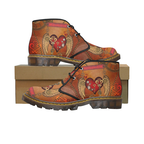 Steampunk, wonderful heart with wings Women's Canvas Chukka Boots (Model 2402-1)