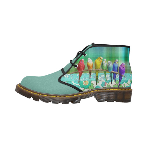 My Rainbow Budgies Tartan and Liberty (sea green) Women's Canvas Chukka Boots (Model 2402-1)