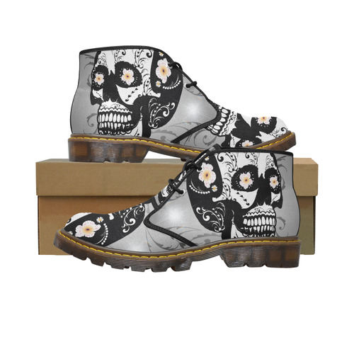 Wonderful sugar skull in black and white Women's Canvas Chukka Boots (Model 2402-1)