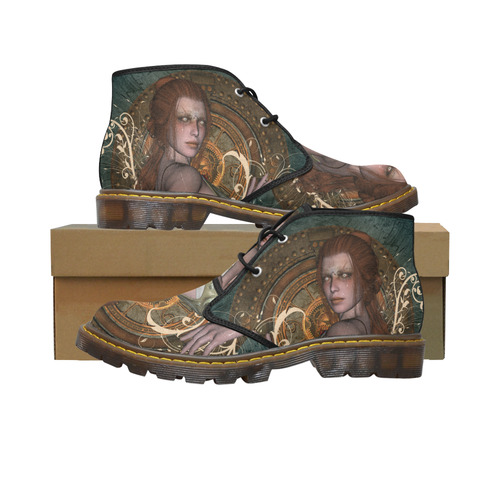 The steampunk lady with awesome eyes, clocks Women's Canvas Chukka Boots (Model 2402-1)