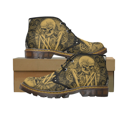 The skeleton in a round button with flowers Women's Canvas Chukka Boots (Model 2402-1)