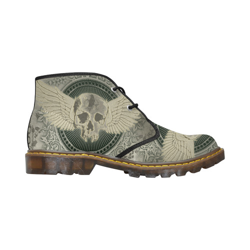 Skull with wings and roses on vintage background Women's Canvas Chukka Boots (Model 2402-1)