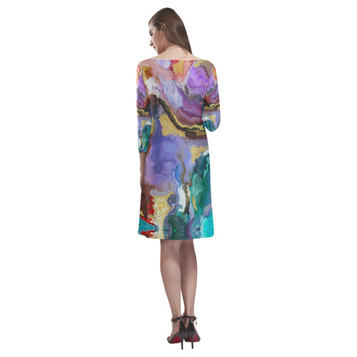 colorful marble Rhea Loose Round Neck Dress(Model D22)