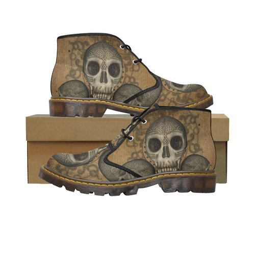 Awesome skull with celtic knot Women's Canvas Chukka Boots/Large Size (Model 2402-1)