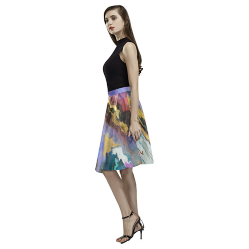 colorful marble Melete Pleated Midi Skirt (Model D15)