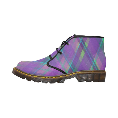 Purple Plaid 2 Women's Canvas Chukka Boots/Large Size (Model 2402-1)