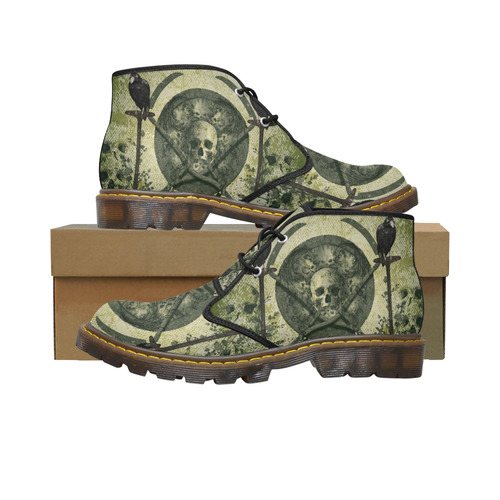 Skulls with crows Women's Canvas Chukka Boots (Model 2402-1)