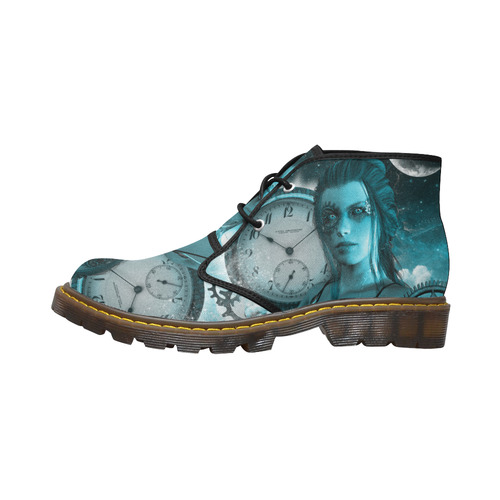 Steampunk lady, clocks and gears Women's Canvas Chukka Boots (Model 2402-1)