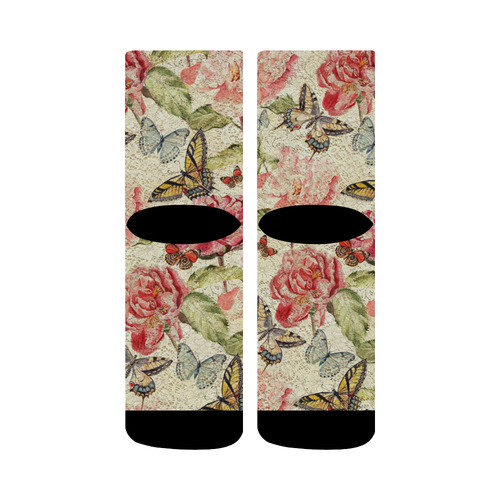 Watercolor Vintage Flowers Butterflies Lace 1 Crew Socks