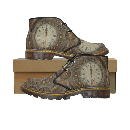 Steampunk clock, cute giraffe Women's Canvas Chukka Boots (Model 2402-1)