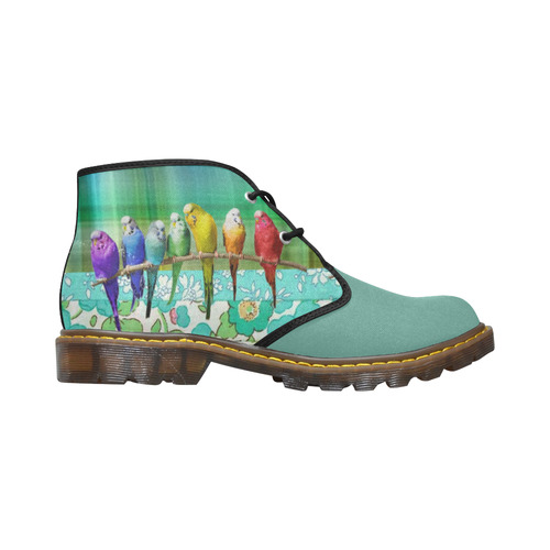 My Rainbow Budgies Tartan and Liberty (sea green) Women's Canvas Chukka Boots (Model 2402-1)