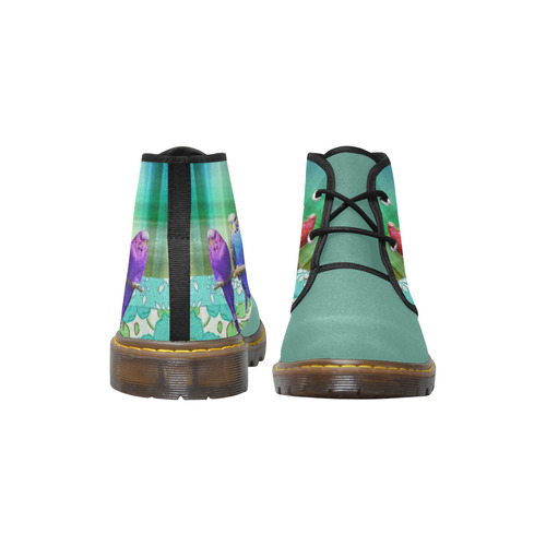 My Rainbow Budgies Tartan and Liberty (sea green) Women's Canvas Chukka Boots (Model 2402-1)