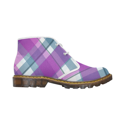 Purple Plaid 1 Women's Canvas Chukka Boots/Large Size (Model 2402-1)