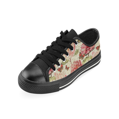 Watercolor Vintage Flowers Butterflies Lace 1 Canvas Women's Shoes/Large Size (Model 018)