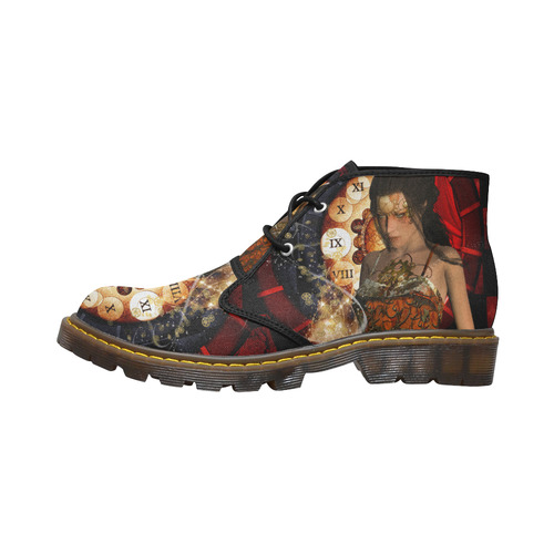 Beautiful steampunk lady Women's Canvas Chukka Boots (Model 2402-1)